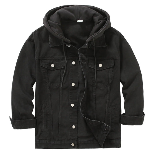 Distressed Denim Jacket – Hooded Trucker Style