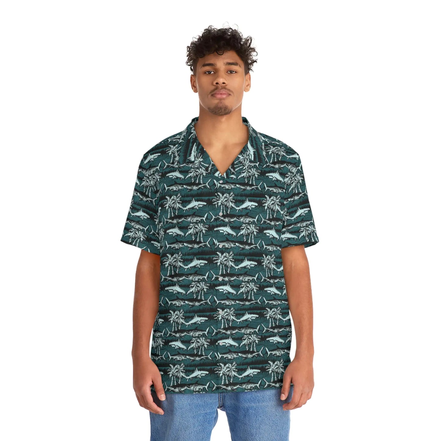 Men's Vintage Chalk Shark Hawaiian Shirt - Bold Ocean Print Collection