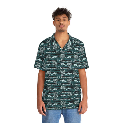 Men's Vintage Chalk Shark Hawaiian Shirt - Bold Ocean Print Collection