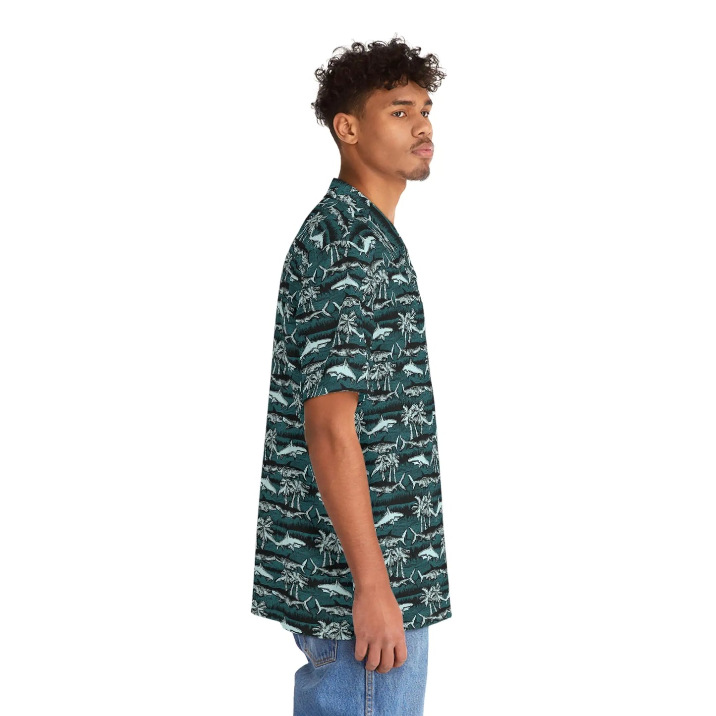 Men's Vintage Chalk Shark Hawaiian Shirt - Bold Ocean Print Collection