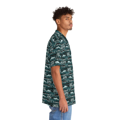 Men's Vintage Chalk Shark Hawaiian Shirt - Bold Ocean Print Collection