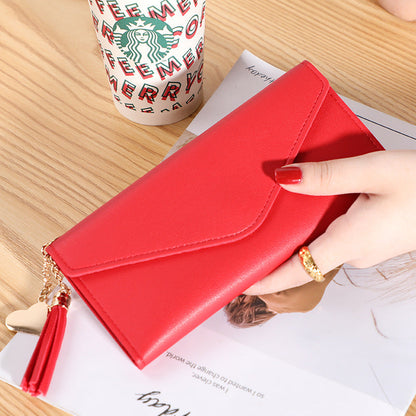 Wallet women's long, fringed three-fold flip clutch bag, simple women's wallet evening
