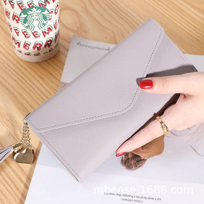 Wallet women's long, fringed three-fold flip clutch bag, simple women's wallet evening