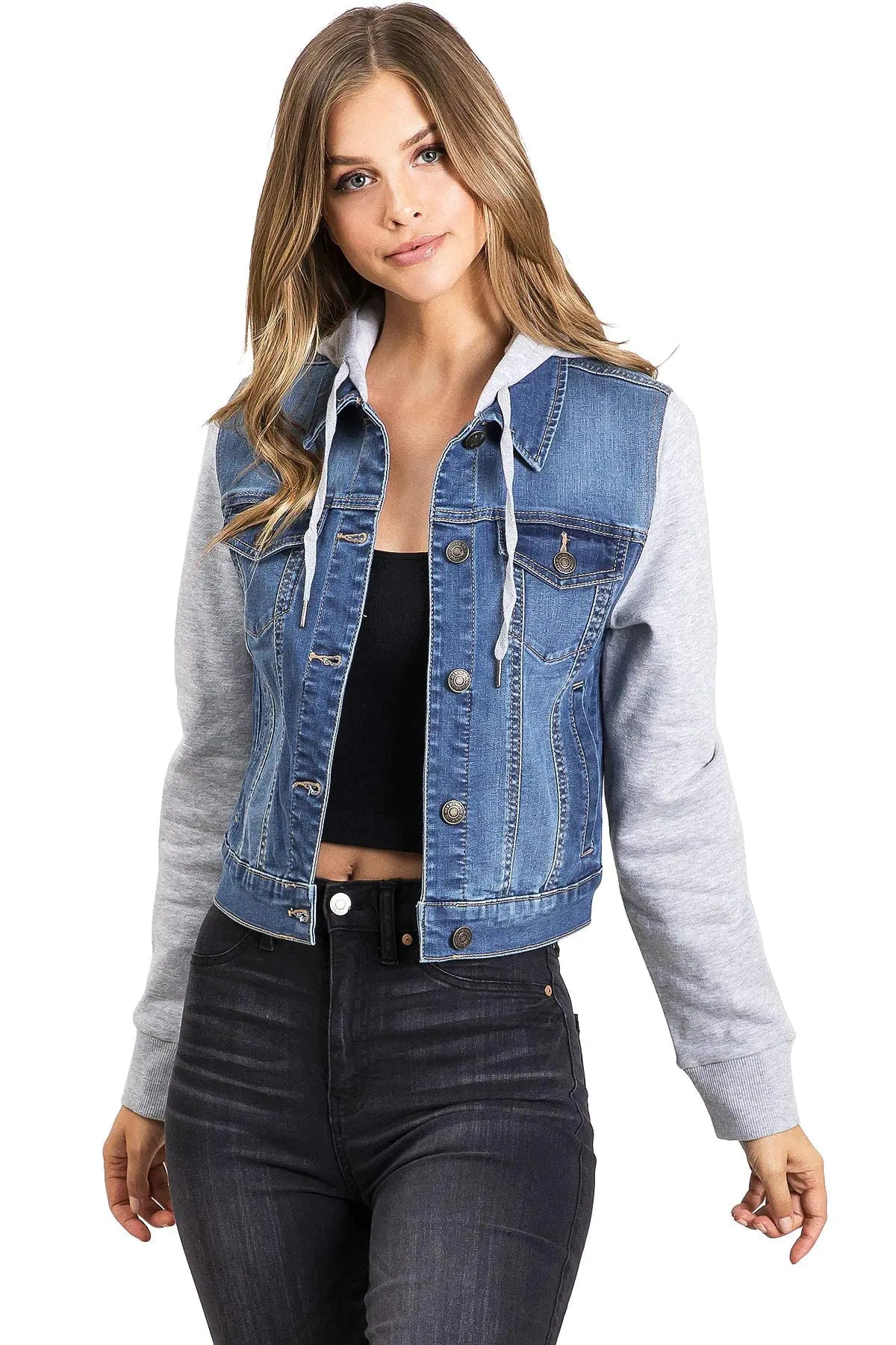 Wax Jeans Womens Juniors Hoodie Denim Jacket (3X Medium Denim)
