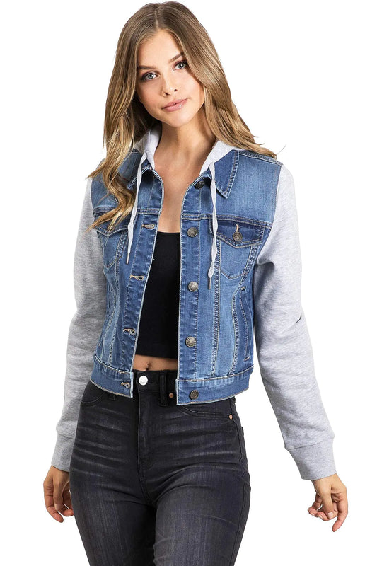 Wax Jeans Womens Juniors Hoodie Denim Jacket (3X Medium Denim)