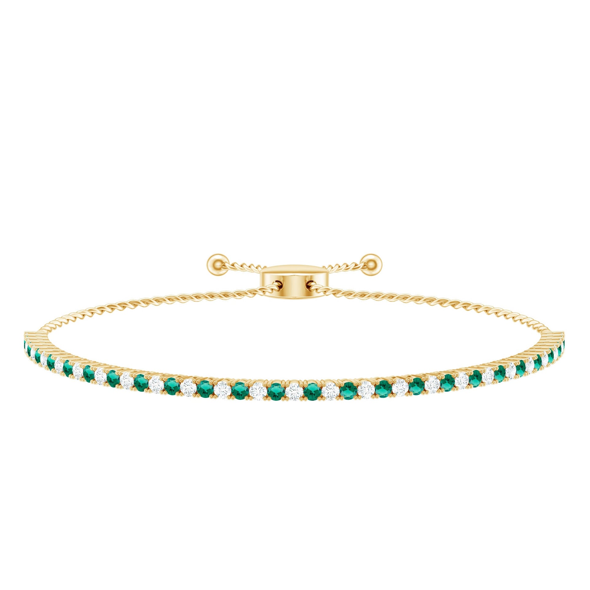 Certified Lab Grown Diamond and Emerald Bolo Bracelet For Wedding