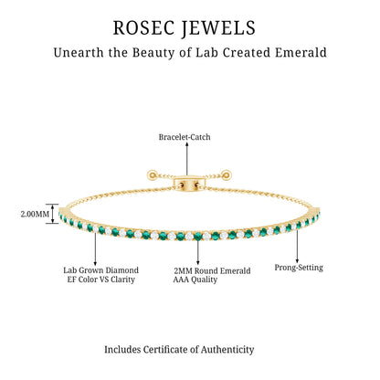 Certified Lab Grown Diamond and Emerald Bolo Bracelet For Wedding