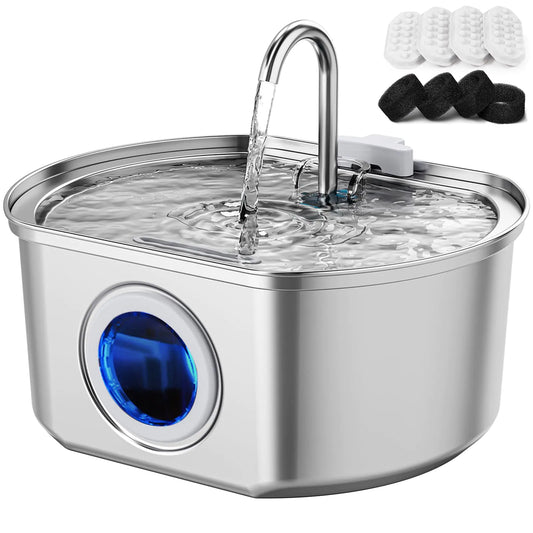 3.2L Stainless Steel Cat Water Fountain - 108oz Automatic Pet Dispenser with Water Level Window