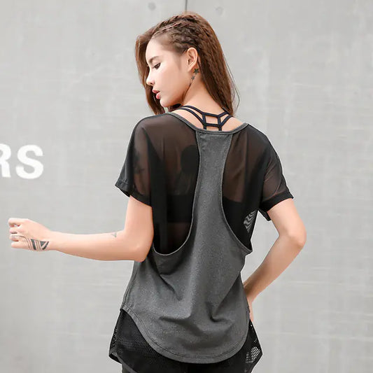 Women's Mesh Patchwork Fitness Top - Breathable Running Tee