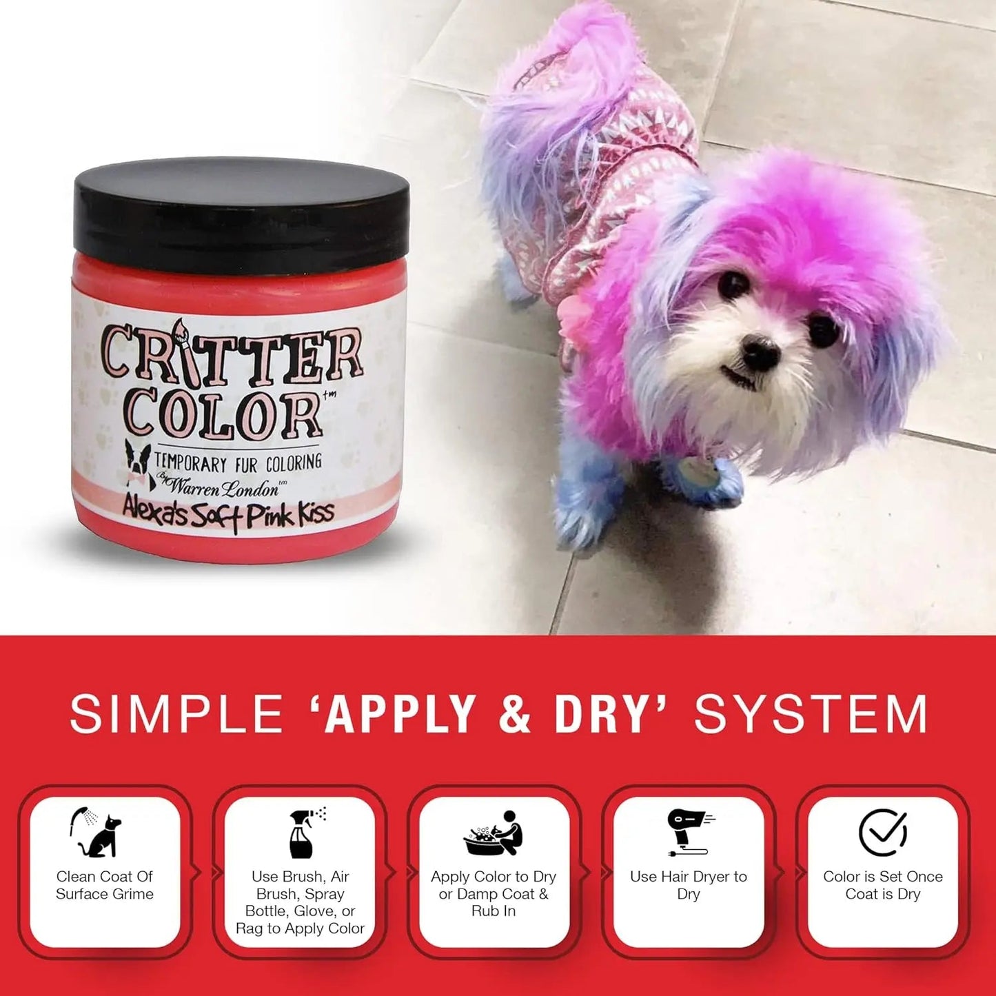 Warren London Critter Color Temporary Pet Fur Dye, Washable Non-Toxic 4oz