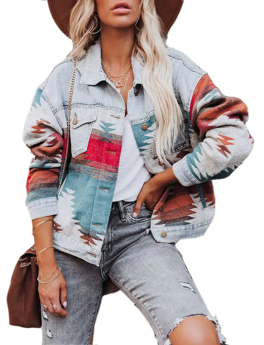 Aztec Distressed Denim Jacket