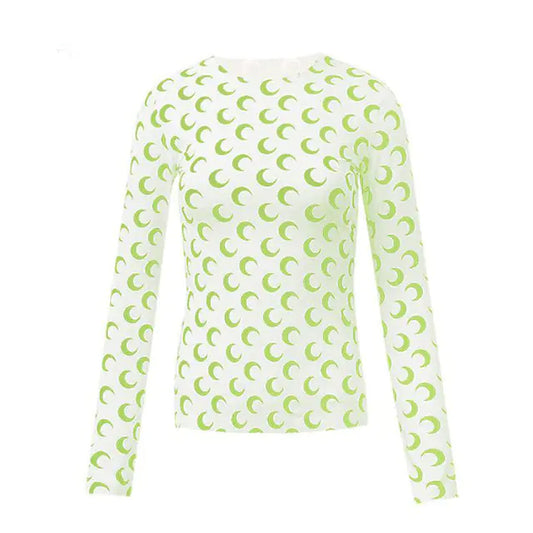 Women's Marine Moon Long Sleeve Top - Graphic Print Tee