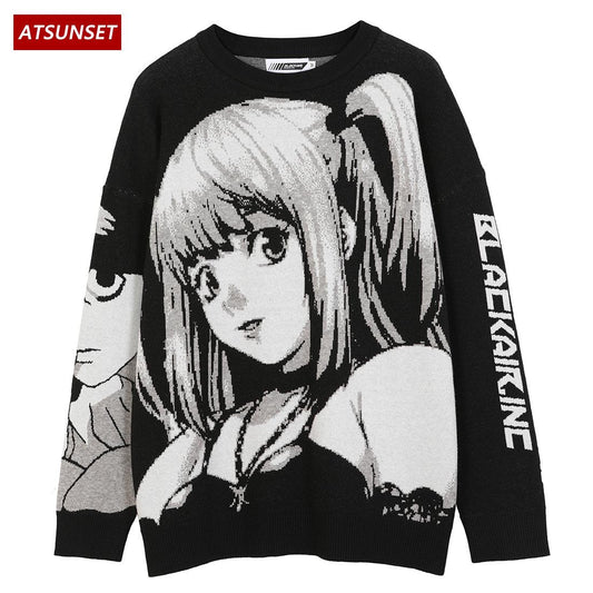 ATSUNSET Anime Girl Knitted Death Note Sweater Pullover 2021 Hip Hop Streetwear Vintage Style Harajuku Sweater - Encouraging The Truth Organization