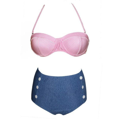 Cutest Retro Swimsuit Swimwear Vintage High Waist Swimsuit For Women Halter 2 Piece Bathing Suit Ruffle Bikini Set Tummy Control Vintage Pin Up High Waist Bikini Set For Women Swimming Bathing Suit S/M/L/XL