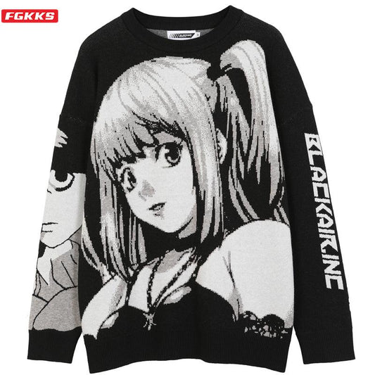 FGKKS Mens Hip Hop Streetwear Harajuku Sweater Vintage Japanese Style Anime Girl Knitted 2021 Cotton Pullover Sweaters Male - Encouraging The Truth Organization