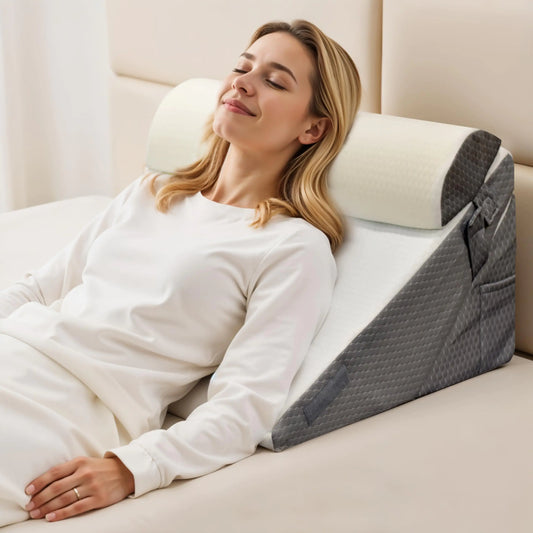 3-Piece Cooling Wedge Pillow Set - Adjustable 9" & 12" Memory Foam for Sleep & Recovery