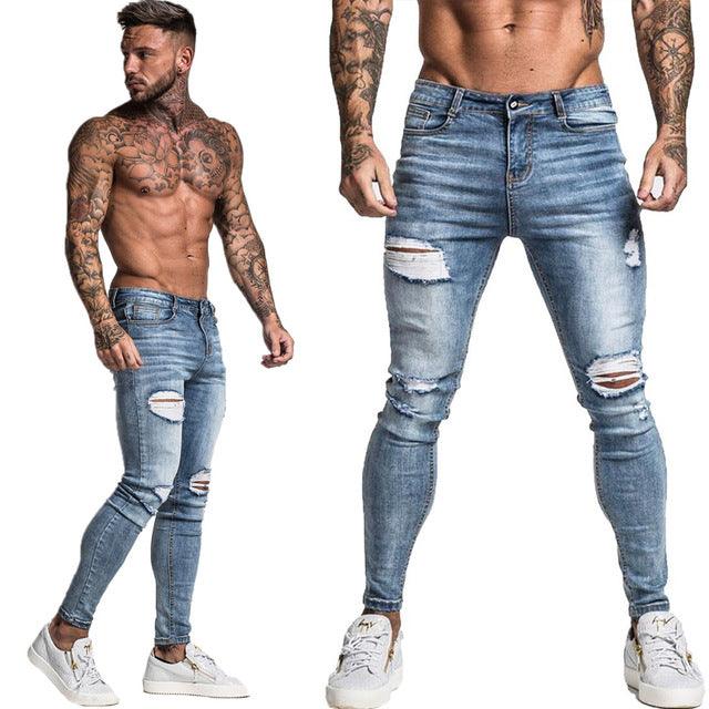 GINGTTO Jeans Men Elastic Waist Skinny Jeans Men 2020 Stretch Ripped Pants Streetwear Mens Denim Jeans Blue - Encouraging The Truth Organization