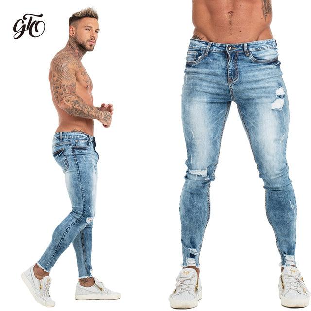 GINGTTO Jeans Men Elastic Waist Skinny Jeans Men 2020 Stretch Ripped Pants Streetwear Mens Denim Jeans Blue - Encouraging The Truth Organization