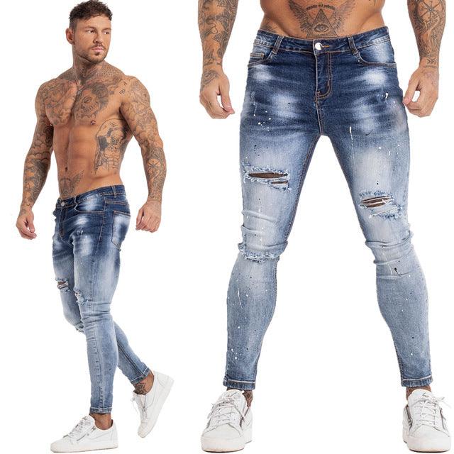 GINGTTO Jeans Men Elastic Waist Skinny Jeans Men 2020 Stretch Ripped Pants Streetwear Mens Denim Jeans Blue - Encouraging The Truth Organization