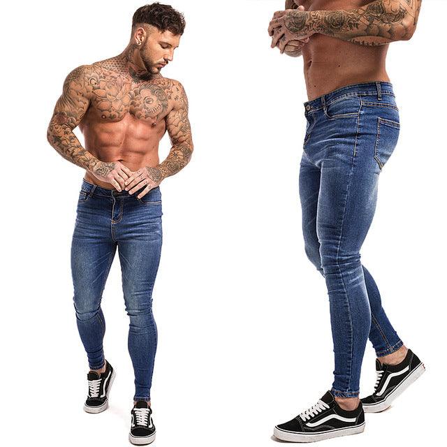 GINGTTO Jeans Men Elastic Waist Skinny Jeans Men 2020 Stretch Ripped Pants Streetwear Mens Denim Jeans Blue - Encouraging The Truth Organization