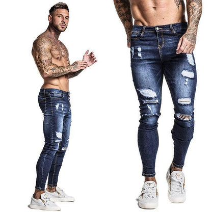 GINGTTO Jeans Men Elastic Waist Skinny Jeans Men 2020 Stretch Ripped Pants Streetwear Mens Denim Jeans Blue - Encouraging The Truth Organization