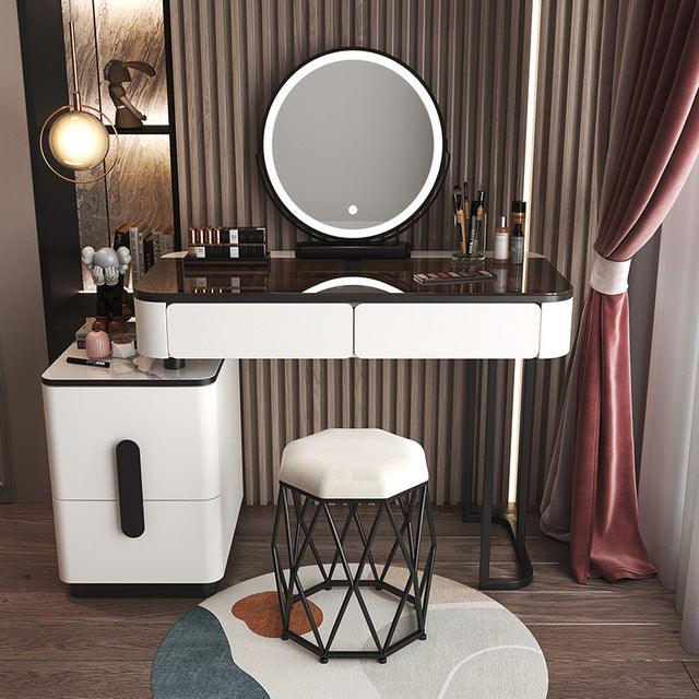 Glass Dressing Table with Mirror Bedroom Makeup Desk Table Cabinet Storage Cabinet Home Furniture Bedroom Dressers Vanity Set - Encouraging The Truth Organization