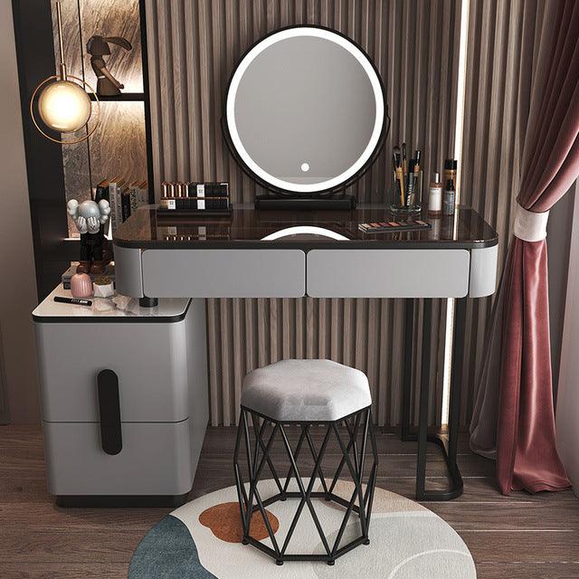 Glass Dressing Table with Mirror Bedroom Makeup Desk Table Cabinet Storage Cabinet Home Furniture Bedroom Dressers Vanity Set - Encouraging The Truth Organization