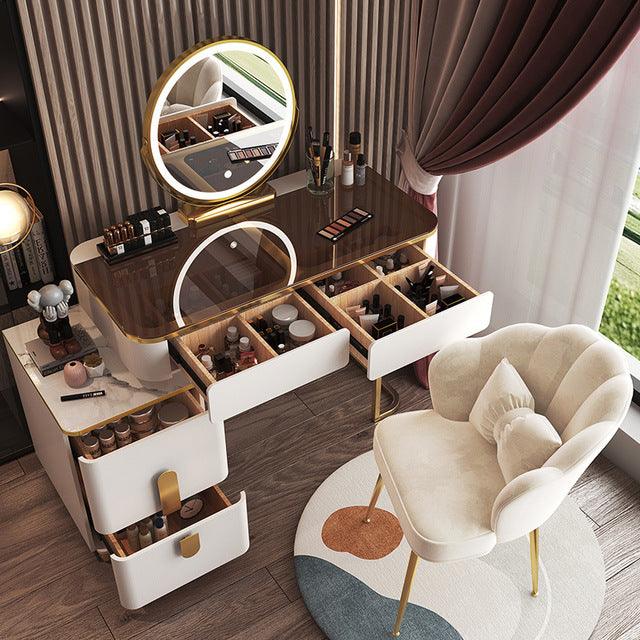 Glass Dressing Table with Mirror Bedroom Makeup Desk Table Cabinet Storage Cabinet Home Furniture Bedroom Dressers Vanity Set - Encouraging The Truth Organization