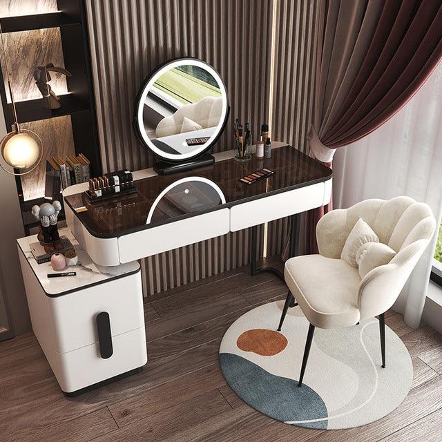 Glass Dressing Table with Mirror Bedroom Makeup Desk Table Cabinet Storage Cabinet Home Furniture Bedroom Dressers Vanity Set - Encouraging The Truth Organization