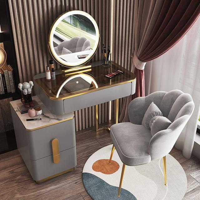 Glass Dressing Table with Mirror Bedroom Makeup Desk Table Cabinet Storage Cabinet Home Furniture Bedroom Dressers Vanity Set - Encouraging The Truth Organization