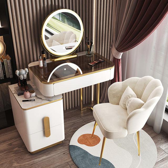 Glass Dressing Table with Mirror Bedroom Makeup Desk Table Cabinet Storage Cabinet Home Furniture Bedroom Dressers Vanity Set - Encouraging The Truth Organization