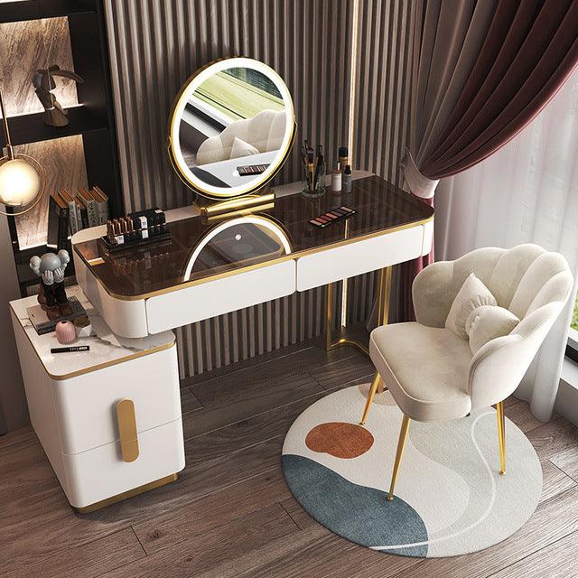 Glass Dressing Table with Mirror Bedroom Makeup Desk Table Cabinet Storage Cabinet Home Furniture Bedroom Dressers Vanity Set - Encouraging The Truth Organization