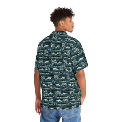 Men's Vintage Chalk Shark Hawaiian Shirt - Bold Ocean Print Collection