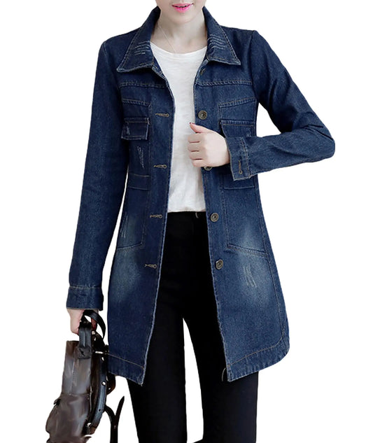 SOMTHRON Distressed Denim Jacket – Retro Ripped Long Outerwear