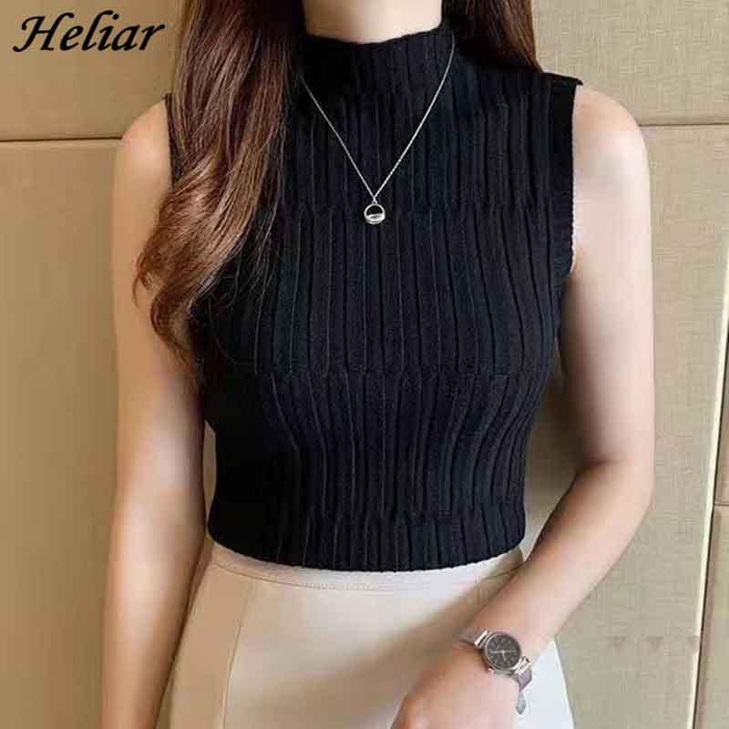 HELIAR Women Plain Knitted Tank Tops Female Solid Sleeveless O-Neck T-shirt Women Casual Crop Tank Tops For Women Summer - Encouraging The Truth Organization