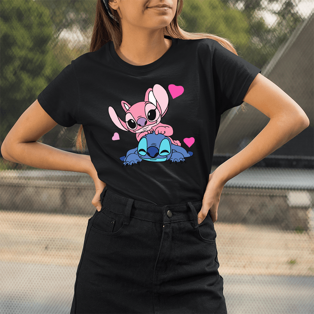 Lilo Stitch Cartoon Pattern T-shirts Female Kawaii Harajuku Outdoor Fashion Dropship Diseny O-Neck Women T Shirts Black White - Encouraging The Truth Organization