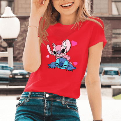 Lilo Stitch Cartoon Pattern T-shirts Female Kawaii Harajuku Outdoor Fashion Dropship Diseny O-Neck Women T Shirts Black White - Encouraging The Truth Organization