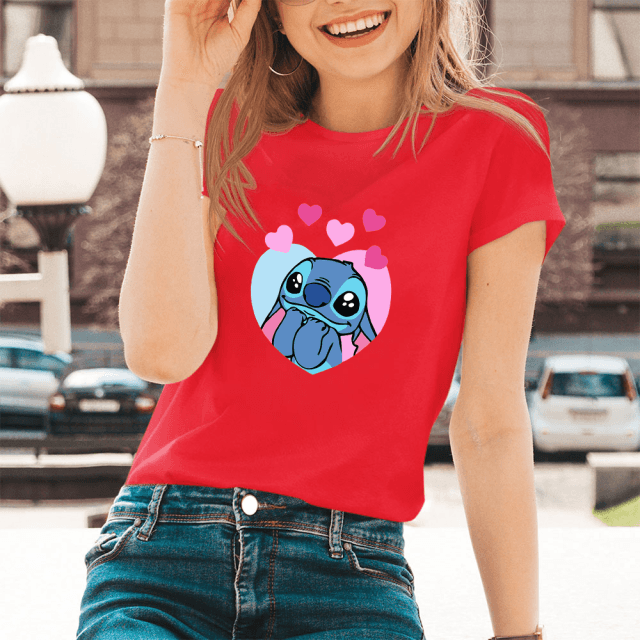 Lilo Stitch Cartoon Pattern T-shirts Female Kawaii Harajuku Outdoor Fashion Dropship Diseny O-Neck Women T Shirts Black White - Encouraging The Truth Organization