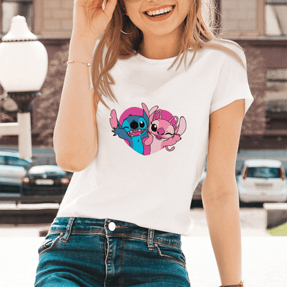 Lilo Stitch Cartoon Pattern T-shirts Female Kawaii Harajuku Outdoor Fashion Dropship Diseny O-Neck Women T Shirts Black White - Encouraging The Truth Organization