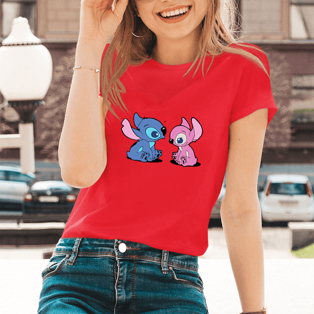 Lilo Stitch Cartoon Pattern T-shirts Female Kawaii Harajuku Outdoor Fashion Dropship Diseny O-Neck Women T Shirts Black White - Encouraging The Truth Organization