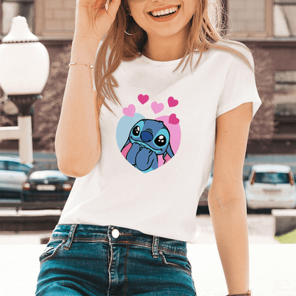 Lilo Stitch Cartoon Pattern T-shirts Female Kawaii Harajuku Outdoor Fashion Dropship Diseny O-Neck Women T Shirts Black White - Encouraging The Truth Organization