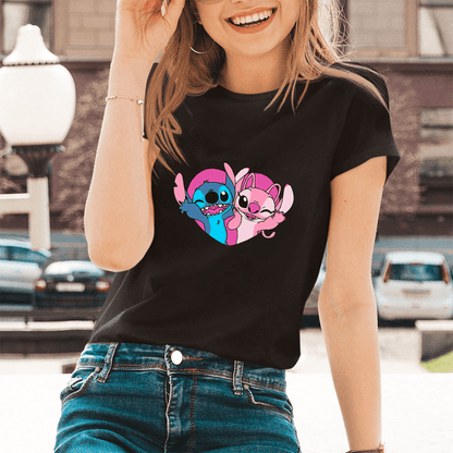 Lilo Stitch Cartoon Pattern T-shirts Female Kawaii Harajuku Outdoor Fashion Dropship Diseny O-Neck Women T Shirts Black White - Encouraging The Truth Organization