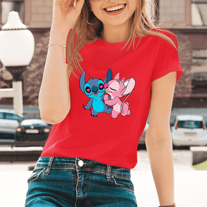 Lilo Stitch Cartoon Pattern T-shirts Female Kawaii Harajuku Outdoor Fashion Dropship Diseny O-Neck Women T Shirts Black White - Encouraging The Truth Organization