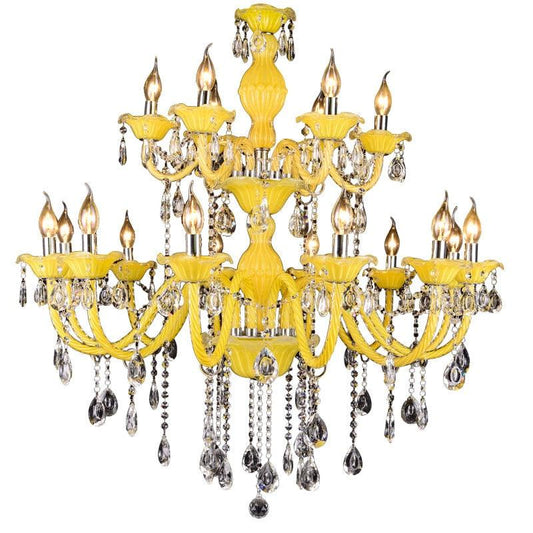 Luxury Modern K9 Crystal Glass European Type Yellow Candle Chandlier Light for Home Decor - Encouraging The Truth Organization