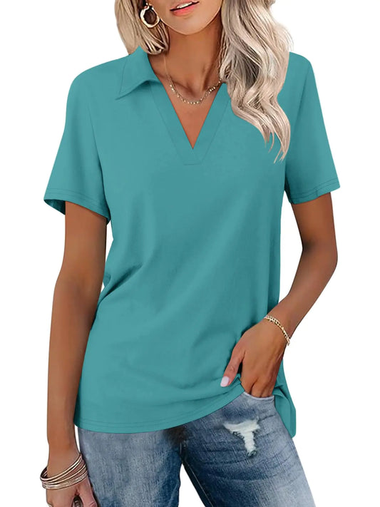 Women's Polo Shirt - V-Neck Short Sleeve Business Casual Top