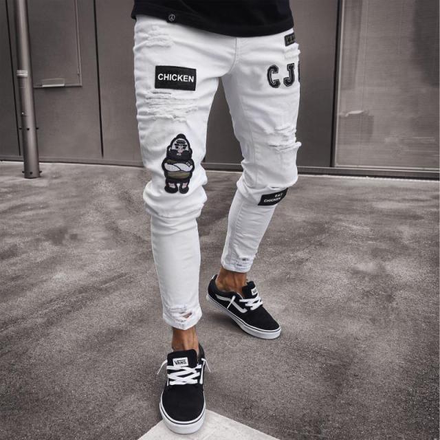 Men Jeans Knee Hole Ripped Stretch Skinny Denim Pants Solid Color Black Blue Autumn Summer Hip-Hop Style Slim Fit Trousers S-4XL - Encouraging The Truth Organization