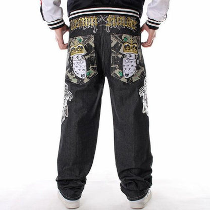 Men Street Dance Hiphop Jeans Fashion Embroidery Black Loose Board Denim Pants Overall Male Rap Hip Hop Jeans Plus Size 30-46 - Encouraging The Truth Organization