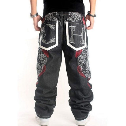 Men Street Dance Hiphop Jeans Fashion Embroidery Black Loose Board Denim Pants Overall Male Rap Hip Hop Jeans Plus Size 30-46 - Encouraging The Truth Organization