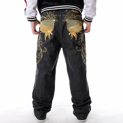 Men Street Dance Hiphop Jeans Fashion Embroidery Black Loose Board Denim Pants Overall Male Rap Hip Hop Jeans Plus Size 30-46 - Encouraging The Truth Organization