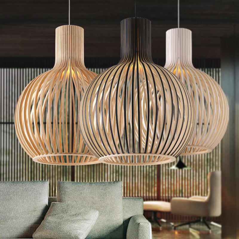 Modern Black White Solid Wood Birdcage E27 Pendant Lights Nordic Dia35/45/55cm Wooden LED Chandelier Pendant Lamp Dropshipping - Encouraging The Truth Organization